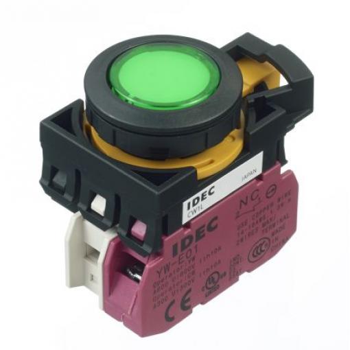 Idec Tlačítkový spínač, řada: CW IP65 SPST Panel Okamžité Osvětlené 22 mm 10 A, barva LED: Zelená
