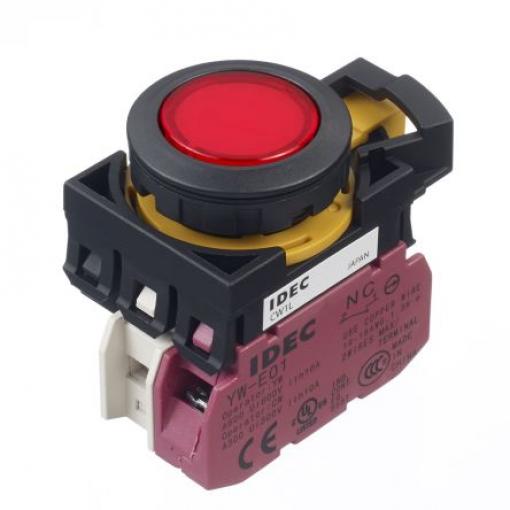 Idec Tlačítkový spínač, řada: CW IP65 SPST Panel Okamžité Osvětlené 22 mm 10 A, barva LED: Červená