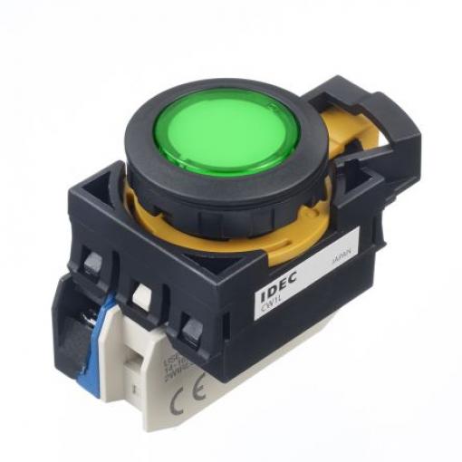 Idec Tlačítkový spínač, řada: CW IP65 SPST Panel Okamžité Osvětlené 22 mm 10 A, barva LED: Zelená