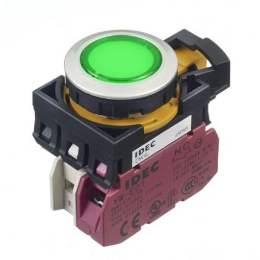 Idec Tlačítkový spínač, řada: CW IP65 SPST Panel Okamžité Osvětlené 22 mm 10 A, barva LED: Zelená