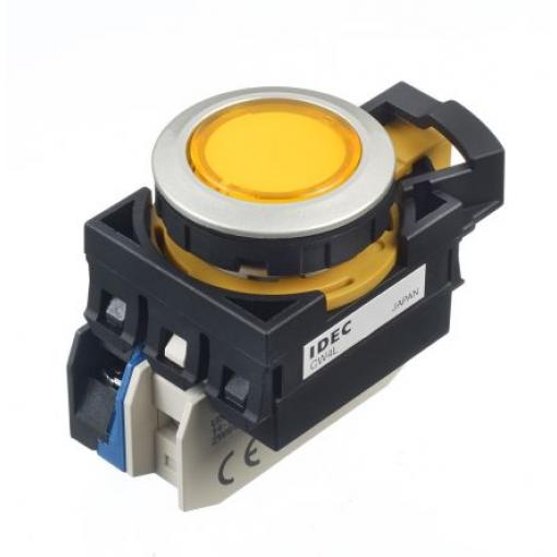 Idec Tlačítkový spínač, řada: CW IP65 SPST Panel Okamžité Osvětlené 22 mm 10 A, barva LED: Žlutá