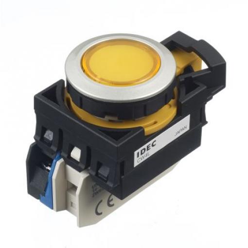 Idec Tlačítkový spínač, řada: CW IP65 SPST Panel Okamžité Osvětlené 22 mm 10 A, barva LED: Žlutá
