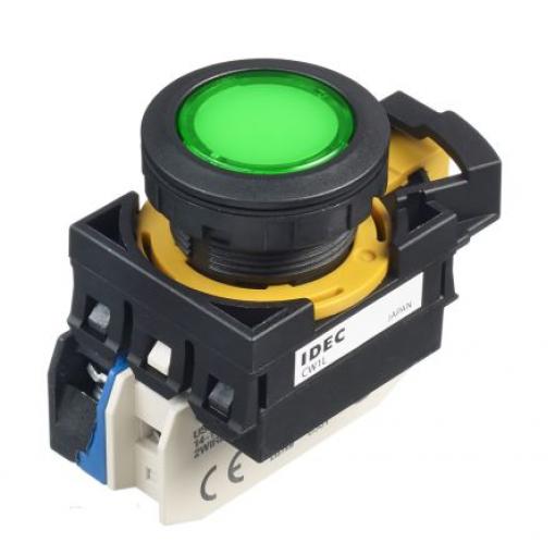 Idec Tlačítkový spínač, řada: CW IP65 SPST Panel Udržované Osvětlené 22 mm 10 A, barva LED: Zelená