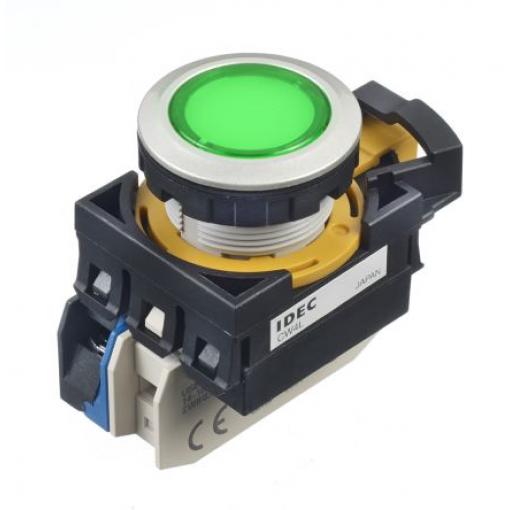 Idec Tlačítkový spínač, řada: CW IP65 SPST Panel Udržované Osvětlené 22 mm 10 A, barva LED: Zelená