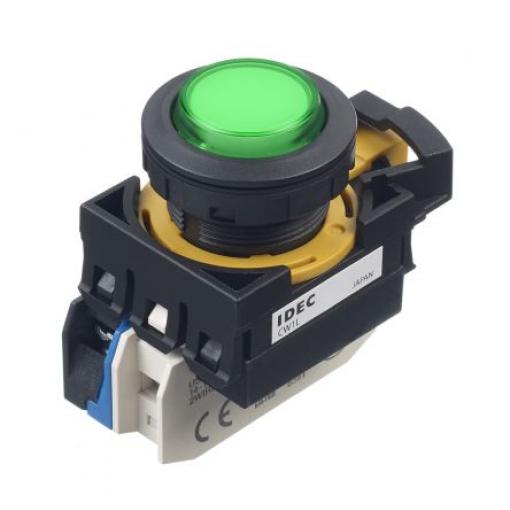 Idec Tlačítkový spínač, řada: CW IP65 SPST Panel Udržované Osvětlené 22 mm 10 A, barva LED: Zelená