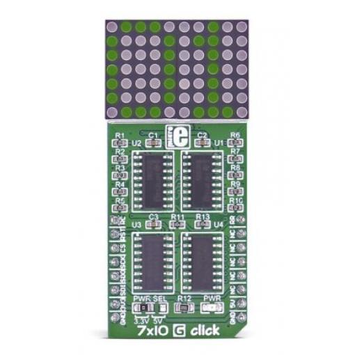 Deska displeje MIKROE-2705 Deska mikroBus Click MikroElektronika 7x10 G Click Displej LED s bodovou maticí 74HC595