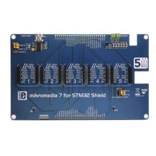 Deska displeje MIKROE-2812 Plášť MikroElektronika Mikromedia 7 pro STM32 five mikroBUS sockets, pro použití s: STM32F4,