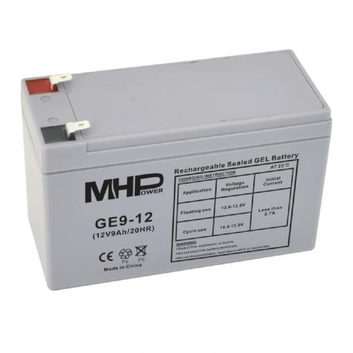 Olověný bezúdržbový akumulátor MHPower GE9-12 Gelový akumulátor 12V/9Ah, Faston F2 - 6,3mm, Deep Cycle