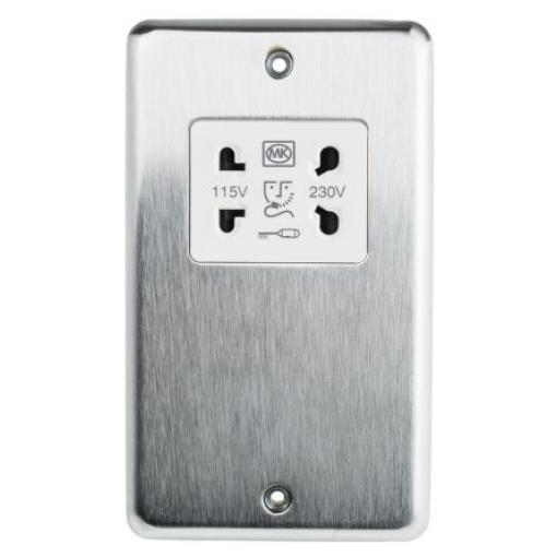 Zásuvka pro holicí strojky Stříbrná 1cestná Ocel MK Electric 220 → 240 V.