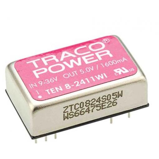 TRACOPOWER Měnič DC/DC TEN 8WI, výstup: 5 V dc 1.5 kV dc, Vin 36V dc 1.5 A, Vin 18V 7.5 W -40 °C 85 °C Montáž na plošný