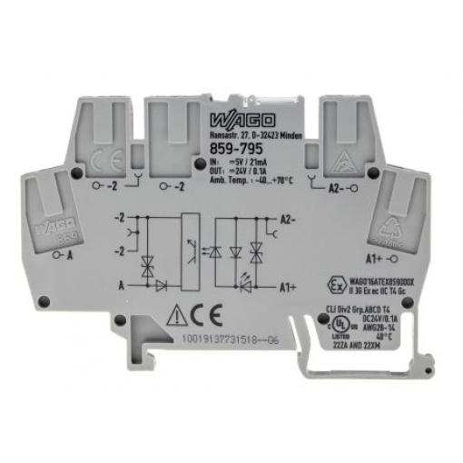 WAGO Svorkovnice optočlenu 859-795, řada: 859, 5 V ac Šedá 2.5 mm² Klecová svorka
