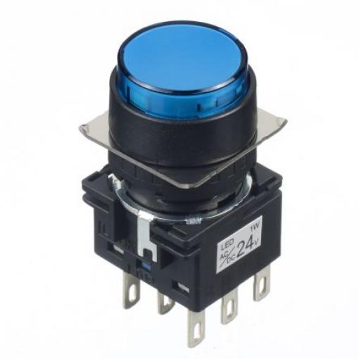 Idec Tlačítkový spínač, řada: LB IP65 DPDT Udržované Osvětlené 16 mm 5 A, barva LED: Modrá 30 V dc 125 V ac