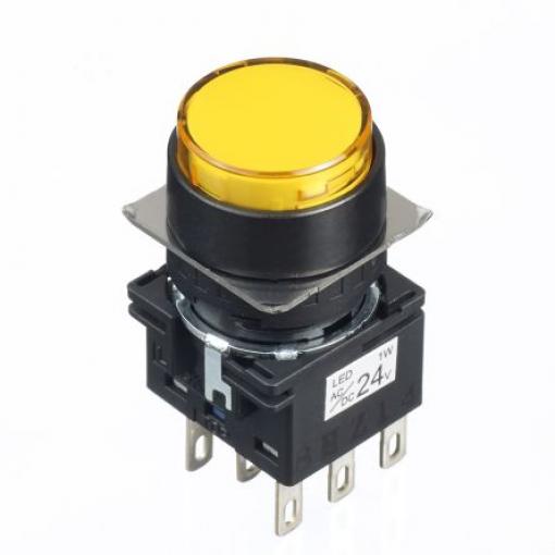 Idec Tlačítkový spínač, řada: LB IP65 DPDT Okamžité Osvětlené 16 mm 5 A, barva LED: Žlutá 30 V dc 125 V ac