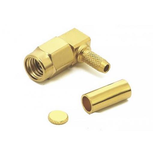 RS PRO Koaxiální konektor, řada: SSMA Vnější, 50 Ω, orientace těla: Pravý úhel, Kabel Konektor SSMA Krimpovací, 6GHz 165