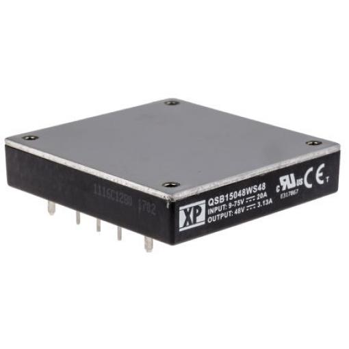 XP Power Měnič DC/DC QSB15048W, výstup: 48 V dc 1.5 kV dc, Vin 75V dc 3.13 A, Vin 9V 150 W -40 °C 100 °C Průchozí otvor