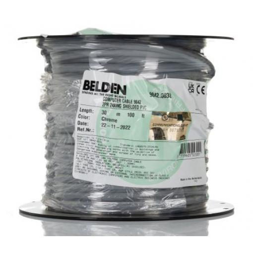 Datový kabel, řada: 9842 2 párů v balení, Polyvinylchlorid, 300 V 0.25 mm², chování ohně: Žáruvzdorný Belden 30 m,