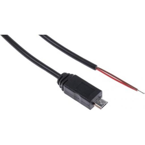 RS PRO Kabel USB Vnější, A: Micro USB B, 1.8 m, Černá, B: Bez koncovky