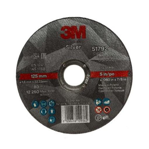 Brusný kotouč, řada: Silver Přesné tvarované zrno zrnitost P60, max. bezpečná rychlost: 12250 rpm 125 mm 3M