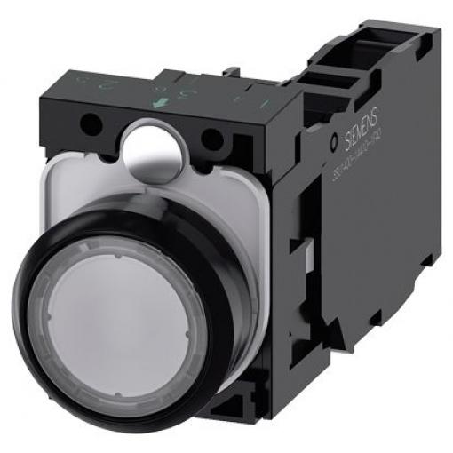 Siemens Tlačítkový spínač, řada: SIRIUS ACT 3SU11 IP66, IP67, IP69K SPDT Montáž do panelu Osvětlené 22 mm Čirá 24 V