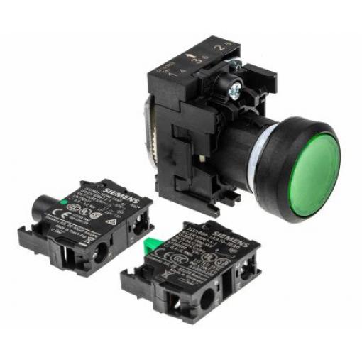 Siemens Tlačítkový spínač, řada: SIRIUS ACT 3SU11 IP66, IP67, IP69K SPST Montáž do panelu Osvětlené 22 mm Zelená 230 V