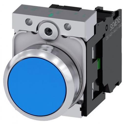 Siemens Tlačítkový spínač, řada: SIRIUS ACT 3SU11 IP66, IP67, IP69K SPST Montáž do panelu 22 mm Modrá
