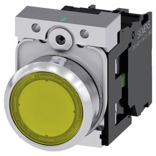 Siemens Tlačítkový spínač, řada: SIRIUS ACT 3SU11 IP66, IP67, IP69K SPST Montáž do panelu Osvětlené 22 mm Žlutá 24 V