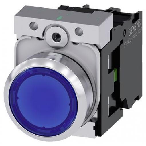 Siemens Tlačítkový spínač, řada: SIRIUS ACT 3SU11 IP66, IP67, IP69K SPST Montáž do panelu Osvětlené 22 mm Modrá 24 V