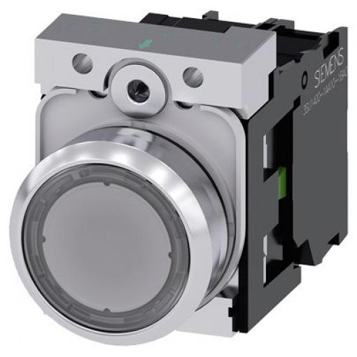Siemens Tlačítkový spínač, řada: SIRIUS ACT 3SU11 IP66, IP67, IP69K SPST Montáž do panelu Osvětlené 22 mm Čirá 24 V
