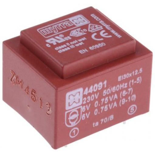 Myrra Transformátor PCB, sekundární napětí: 6 V ac, počet výstupů: 2 Průchozí otvor 1.5 VA