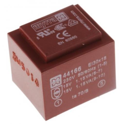Myrra Transformátor PCB, sekundární napětí: 15 V ac, počet výstupů: 2 Průchozí otvor 2.5 VA