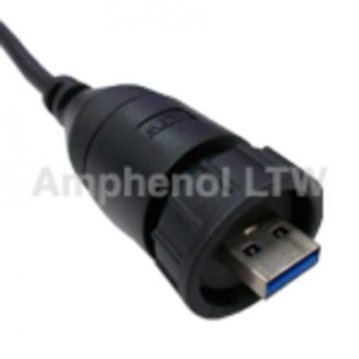 Amphenol Industrial Konektor USB, řada: UA Vnější, počet portů: 1portový, orientace těla: Rovný USB typu A, 100 V, Kabel