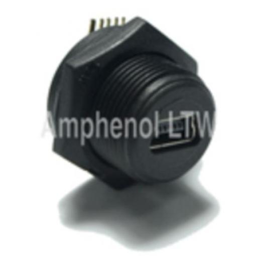 Amphenol Industrial Konektor USB, řada: NUB Vnitřní, počet portů: 1portový, orientace těla: Pravý úhel USB typ B, 100 V,