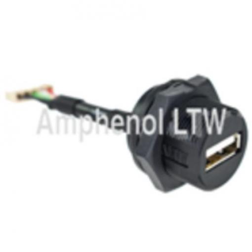 Amphenol Industrial Konektor USB, řada: UA Vnitřní, počet portů: 1portový, orientace těla: Rovný USB typu A, 100 V,