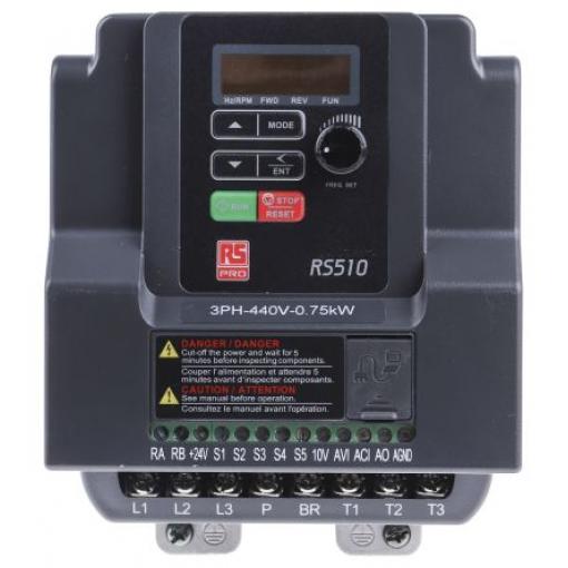 Měnič kmitočtu, řada: RS510 0.75 kW 3 599Hz 480 V IP20 RS PRO 2.3 A