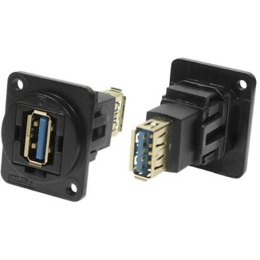 RS PRO Konektor USB, řada: CP3 Zásuvka/zásuvka, počet portů: 2portový, orientace těla: Rovný USB typu A na A, Panel USB