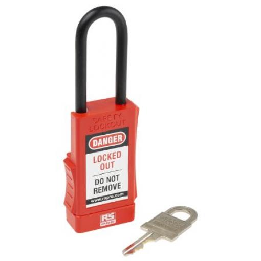 RS PRO, Bezpečnostní blokovací visací zámek Červená 1 zámek, Polyvinylchlorid, ABS, Ocel Uzamčení 6 mm