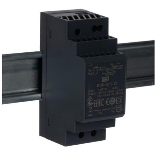 MEAN WELL Měnič DC/DC DDR-30, výstup: 5 V, Vin 36V dc, Vin 9V dc 6 A Lišta DIN 40 °C 85 °C