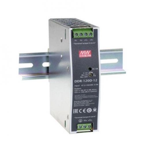 MEAN WELL Měnič DC/DC DDR-120, Vin 18V dc, Vin 9V dc 10 A Lišta DIN -40 °C 70 °C