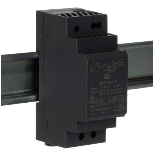 MEAN WELL Měnič DC/DC DDR-30, výstup: 5 V dc, Vin 36V dc, Vin 9V dc 6 A Lišta DIN 40 °C 85 °C