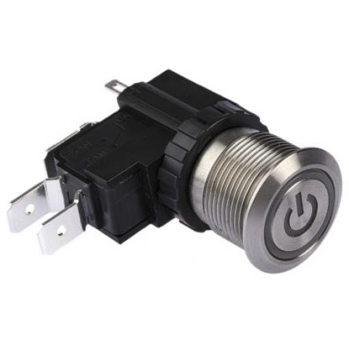 RS PRO Tlačítkový spínač, řada: MW19 IP67 SPDT Panel Blokování Osvětlené 19.1 mm 26 A, barva LED: Bílá 250 V ac