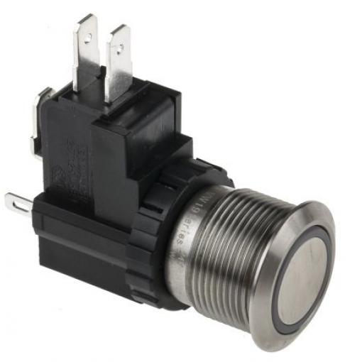RS PRO Tlačítkový spínač IP67 SPDT Panel Blokování Osvětlené 19.1 mm 26 A, barva LED: Bílá 12 V dc 250 V ac
