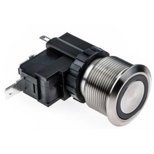 RS PRO Tlačítkový spínač, řada: MW22 IP67 SPST Panel Blokování Osvětlené 22.2 mm 26 A, barva LED: Bílá 250 V ac