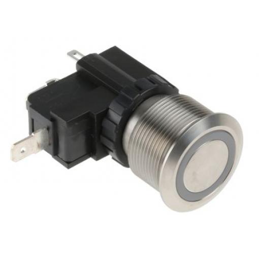 RS PRO Tlačítkový spínač IP67 SPST Panel Blokování Osvětlené 22.2 mm 26 A, barva LED: Bílá 250 V ac
