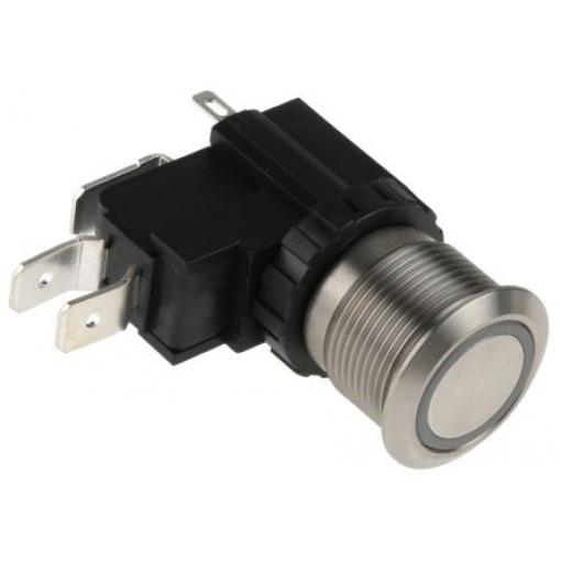 RS PRO Tlačítkový spínač IP67 SPDT Panel Osvětlené 19 mm Stříbrná