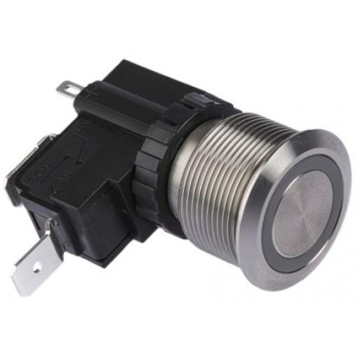 RS PRO Tlačítkový spínač IP67 SPST Panel Osvětlené 22 mm Stříbrná