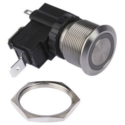 RS PRO Tlačítkový spínač, řada: MW25 IP67 SPST Panel Blokování Osvětlené 25.2 mm 26 A, barva LED: Bílá 250 V ac