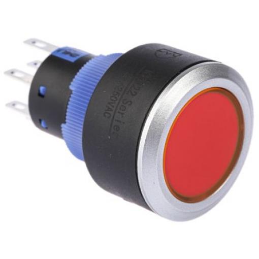 RS PRO Tlačítkový spínač, řada: KPB22 IP65 DPDT Panel Okamžité Osvětlené 22.2 mm 5 A, barva LED: Červená 36 V dc 250 V