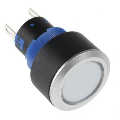 RS PRO Tlačítkový spínač, řada: KPB22 IP65 SPDT Panel Okamžité Osvětlené 22.2 mm 5 A, barva LED: Bílá 36 V dc 250 V ac
