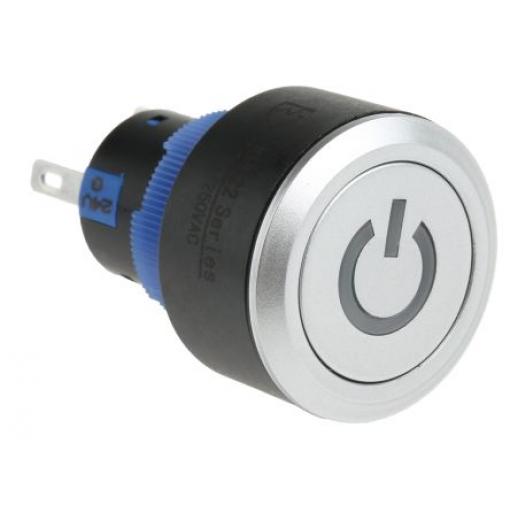 RS PRO Tlačítkový spínač, řada: KPB22 IP65 SPDT Panel Okamžité Osvětlené 22.2 mm 5 A, barva LED: Zelená 36 V dc 250 V ac