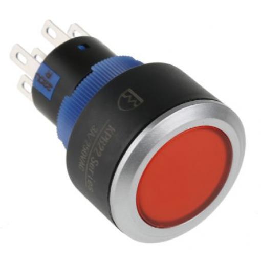 RS PRO Tlačítkový spínač, řada: KPB22 IP65 DPDT Panel Okamžité Osvětlené 22.2 mm 5 A, barva LED: Červená 36 V dc 250 V